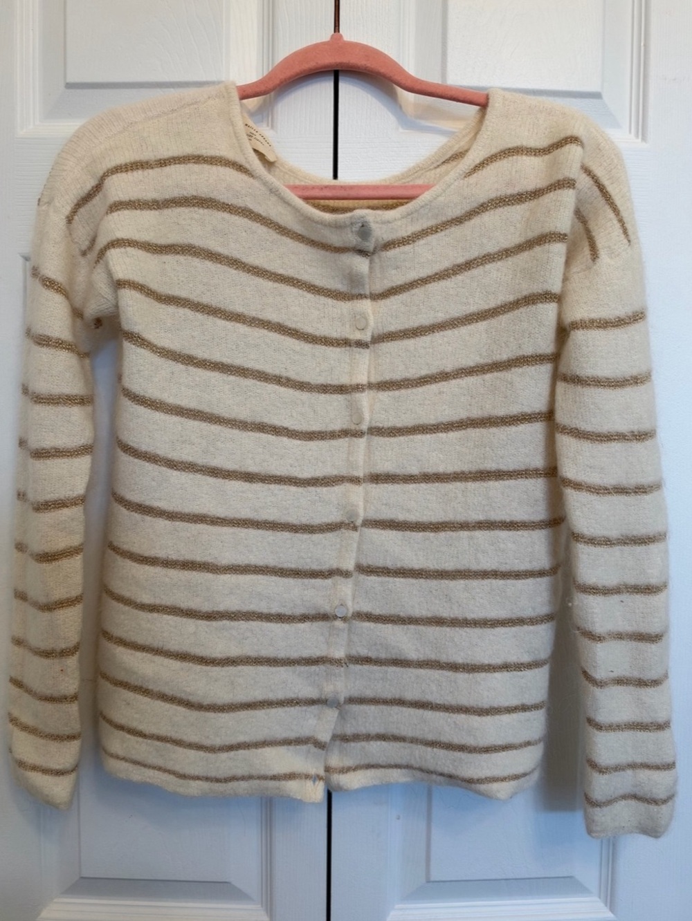 Sézane Striped Cardigan in Cream & gold
